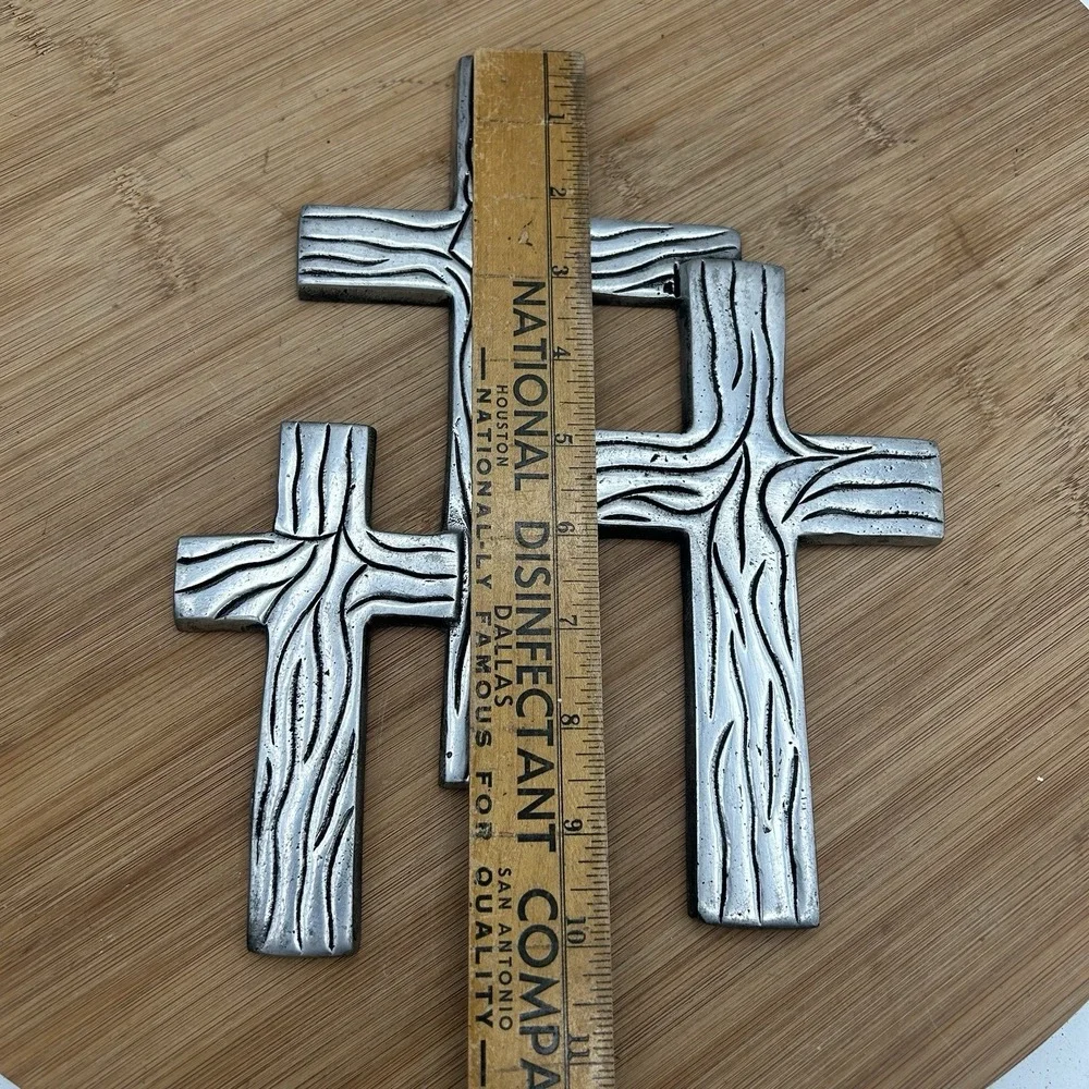 Triple Connected Pewter Crosses‎ Made In India Wall Hanging Christian Religious